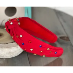 Patriotic Red, White, and Blue Jeweled Top Knot Red Headband 4th of July S