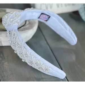 Pearl and Rhinestone Seed Beaded Top Knot Headband S