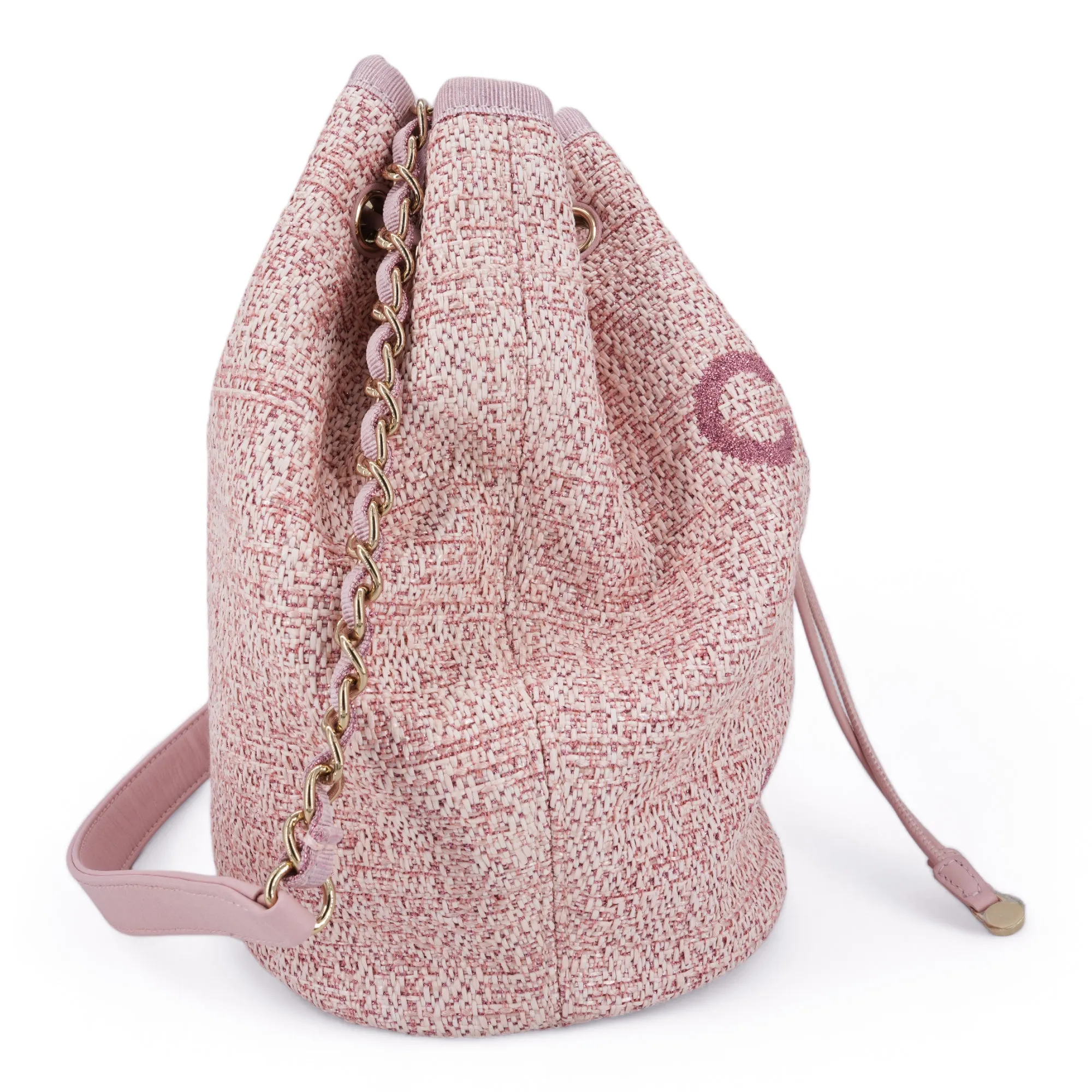 Pink Glitter Canvas Deauville Drawstring Bucket Bag