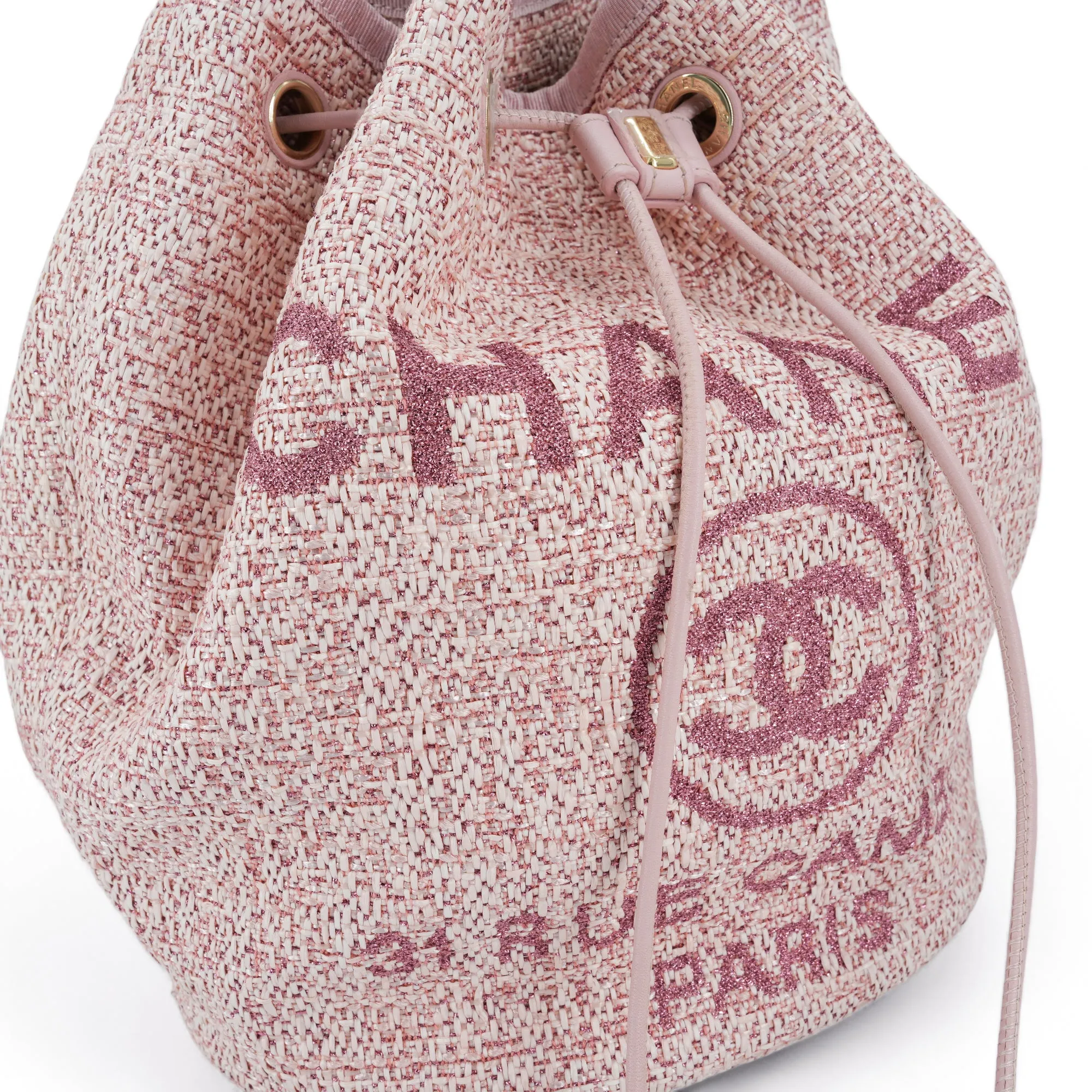 Pink Glitter Canvas Deauville Drawstring Bucket Bag