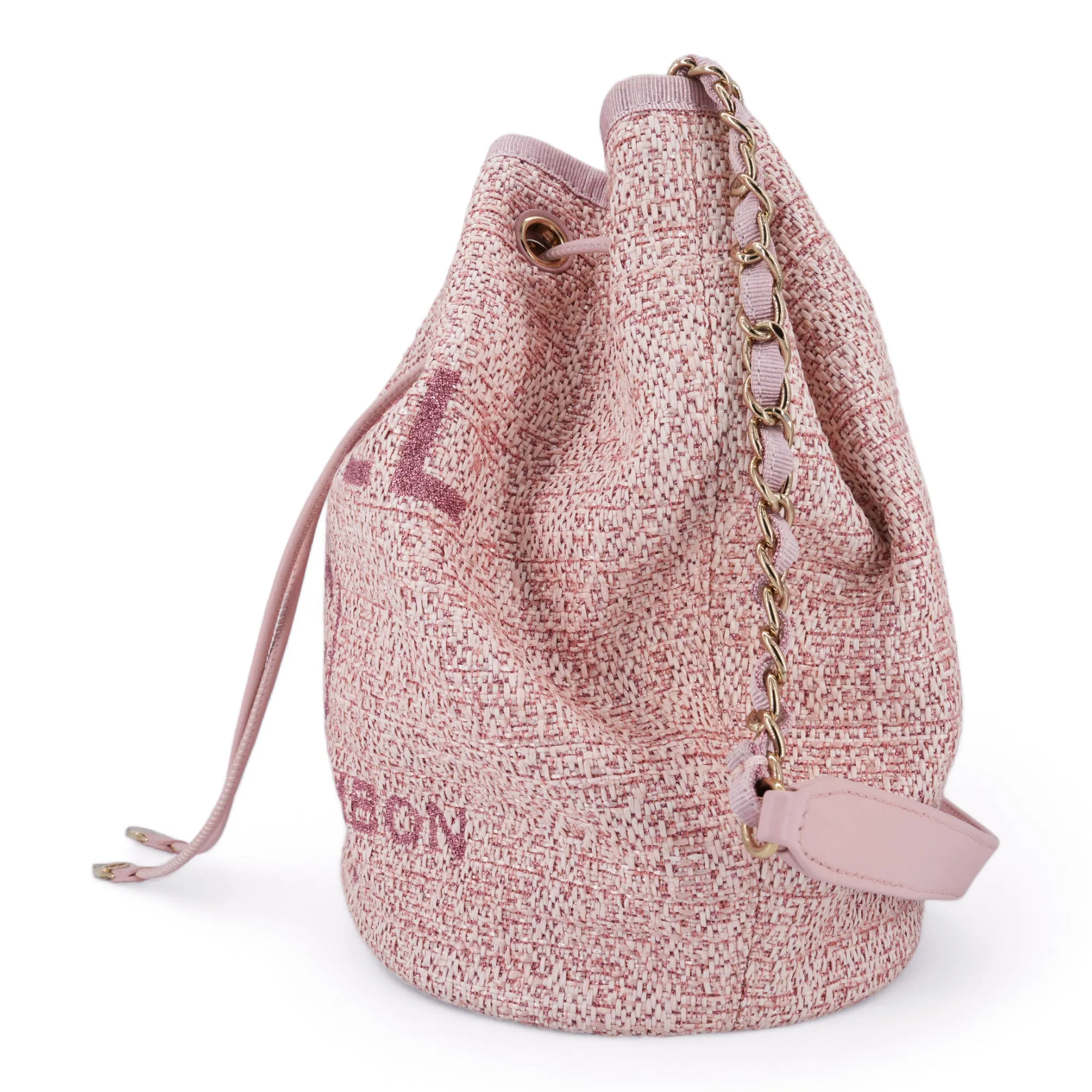 Pink Glitter Canvas Deauville Drawstring Bucket Bag