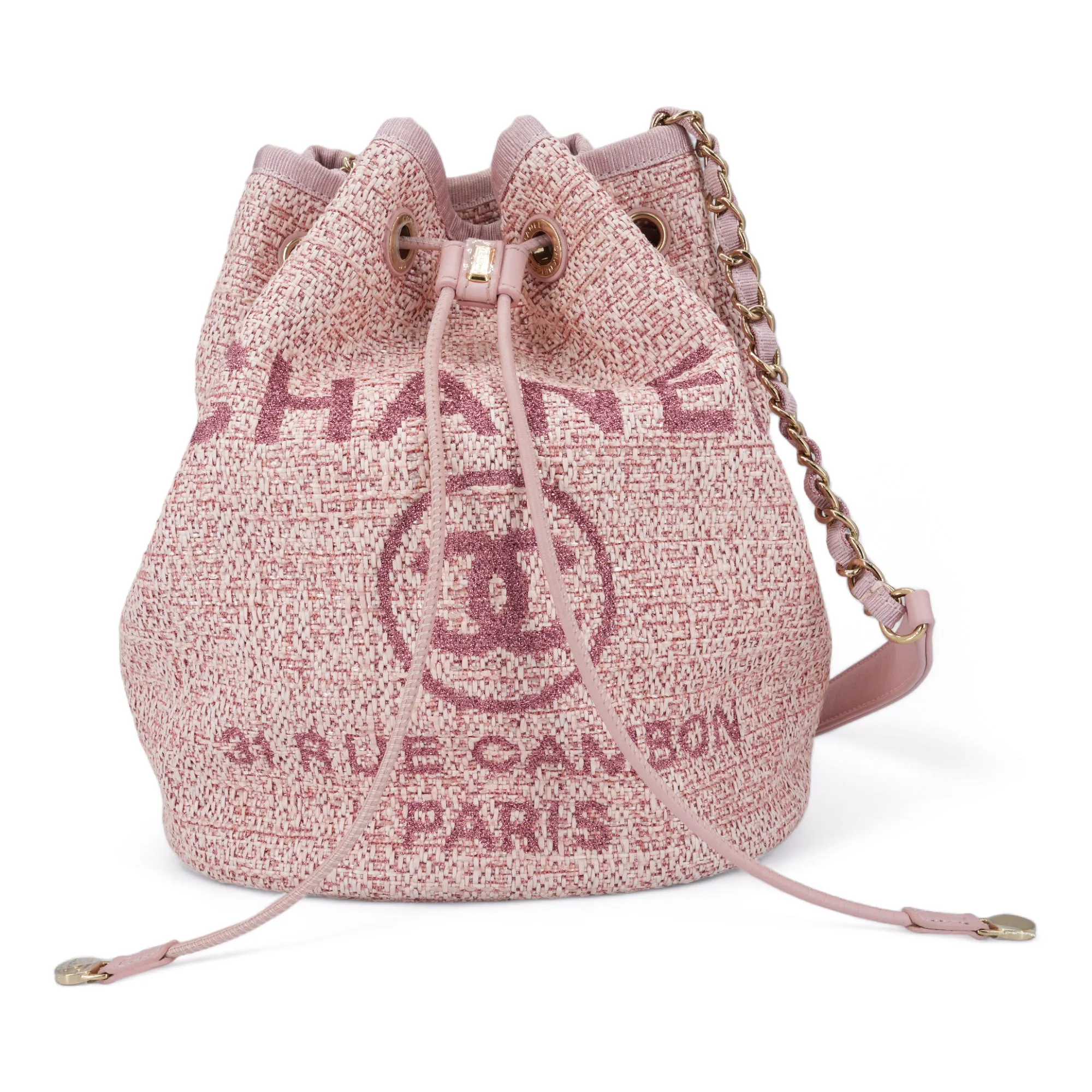 Pink Glitter Canvas Deauville Drawstring Bucket Bag