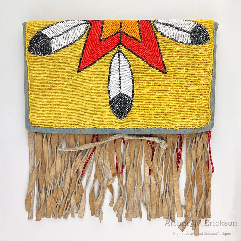 Plateau Beaded Bag With Feathers