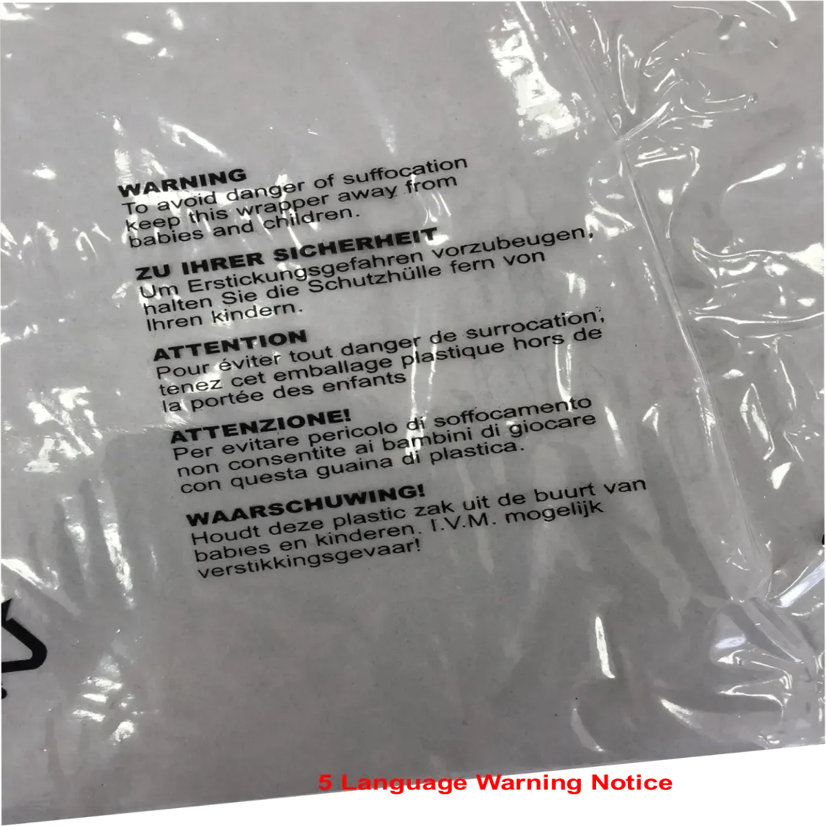 Polypropylene Flush Top Garment Bags - With Printed Warning