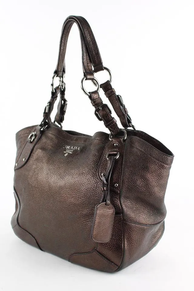 Prada Bronze Leather ChainTote Shoulder Bag 20pr1228