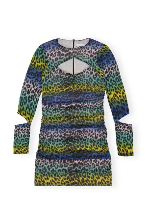 Printed Mesh Cutout Mini Dress | Multi Print