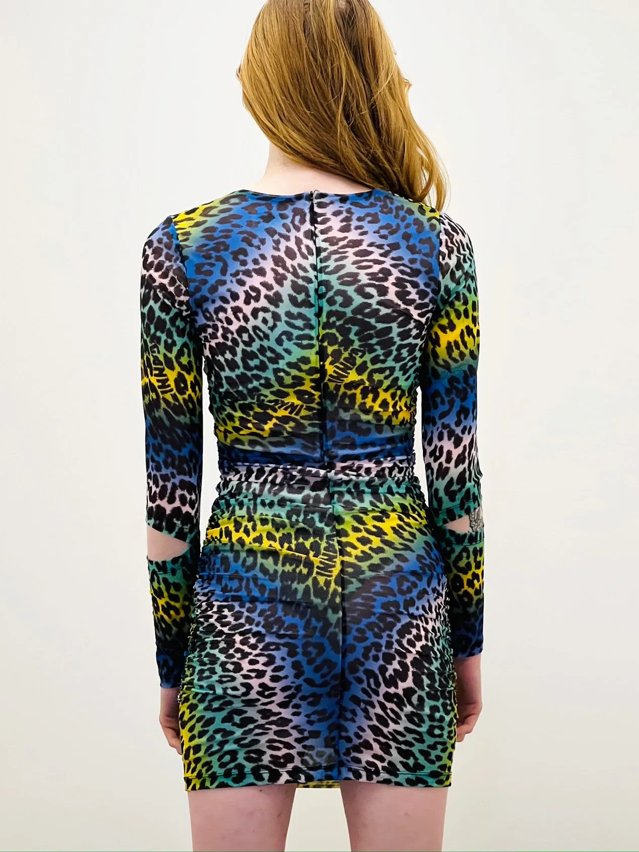 Printed Mesh Cutout Mini Dress | Multi Print