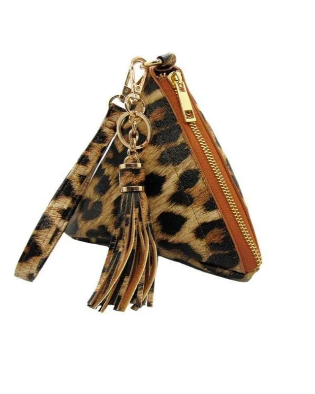 Pyramid Wristlet w/ Tassel - Leopard