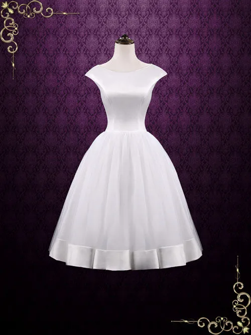 Ready to Wear Retro Tea Length Satin Tulle Wedding Dress AUDREY