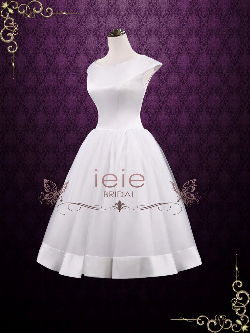 Ready to Wear Retro Tea Length Satin Tulle Wedding Dress AUDREY