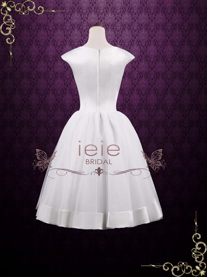 Ready to Wear Retro Tea Length Satin Tulle Wedding Dress AUDREY