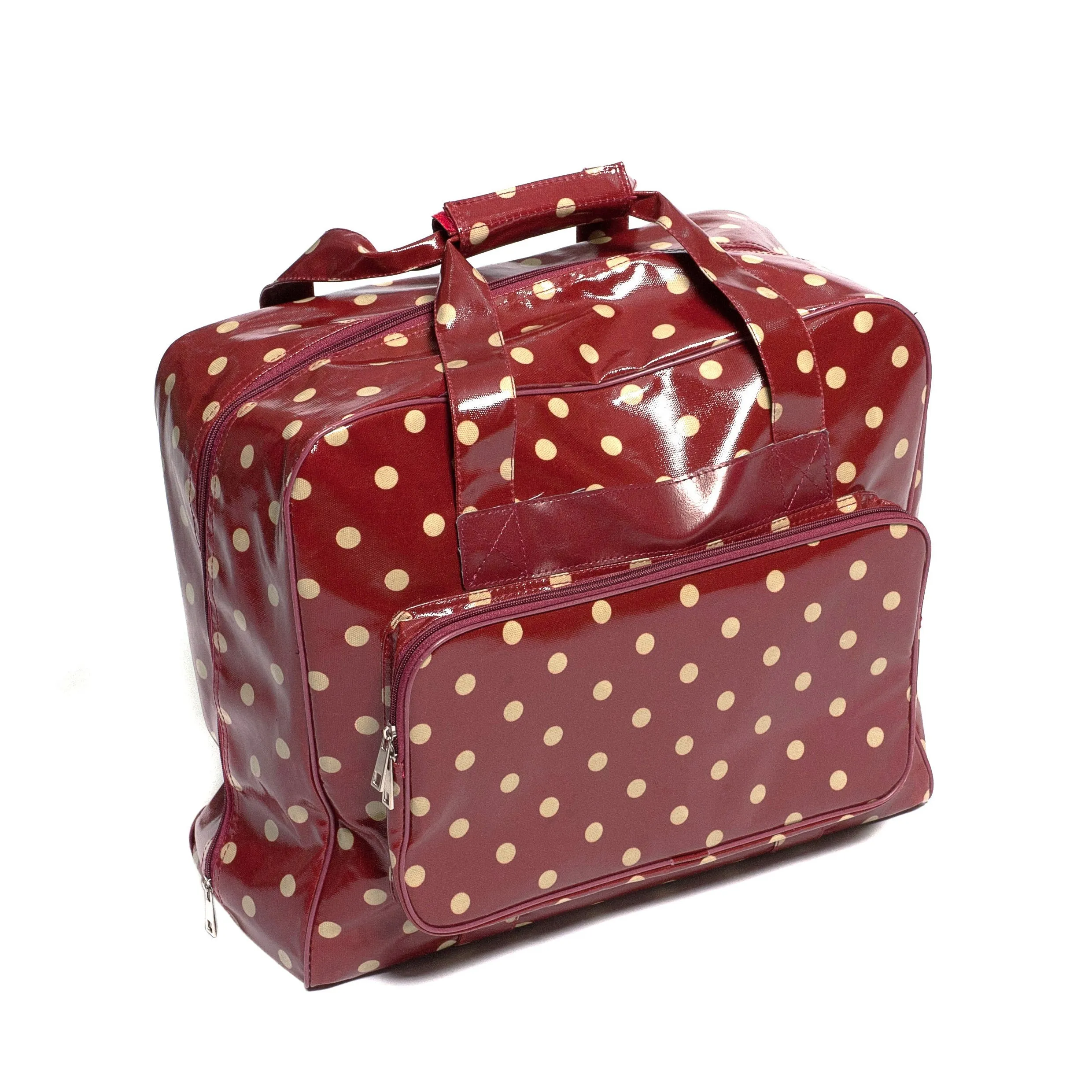 Red Polka Dotted Value PVC Sewing Machine Storage Bag With Handle Zip Up Pocket