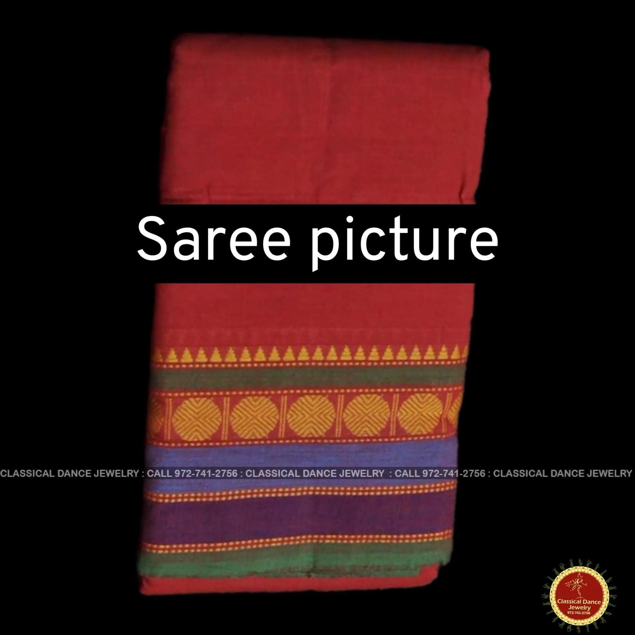 RED Pre-stitched Practice Sari GREEN Blouse | Half Saree Kalakshethra Sari | Bharatnatyam Kuchipudi Folk | Classical Dance Jewelry
