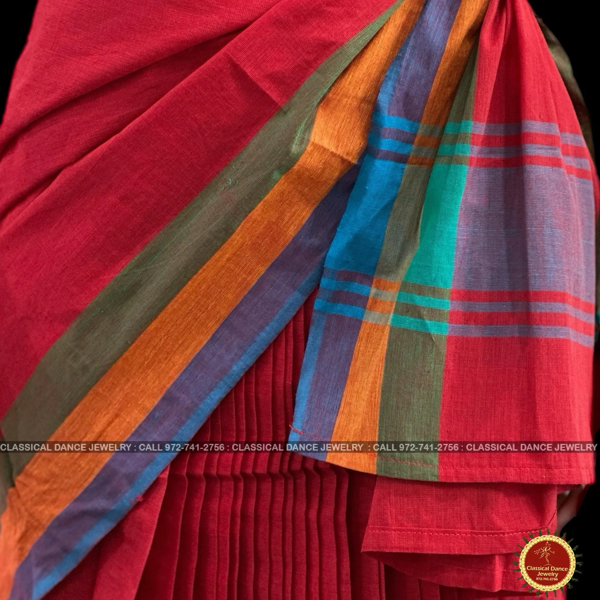 RED Pre-stitched Practice Sari MUSTARD GOLD Blouse | Half Saree Kalakshethra Sari | Bharatnatyam Kuchipudi Folk | Classical Dance Jewelry