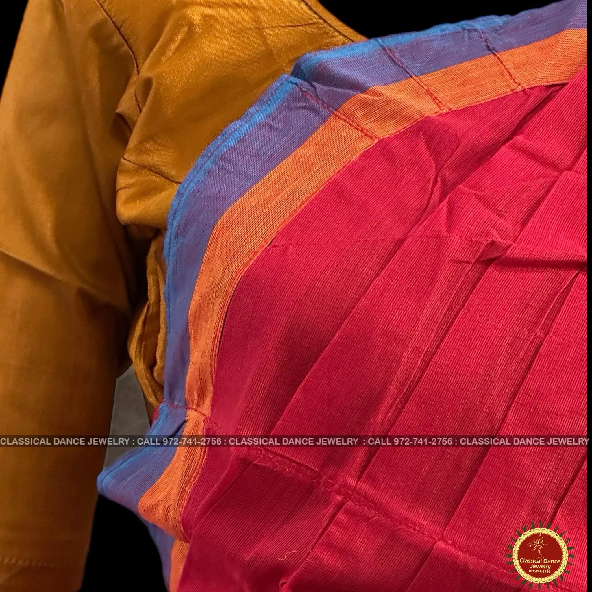 RED Pre-stitched Practice Sari MUSTARD GOLD Blouse | Half Saree Kalakshethra Sari | Bharatnatyam Kuchipudi Folk | Classical Dance Jewelry