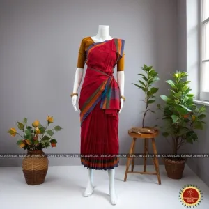 RED Pre-stitched Practice Sari MUSTARD GOLD Blouse | Half Saree Kalakshethra Sari | Bharatnatyam Kuchipudi Folk | Classical Dance Jewelry
