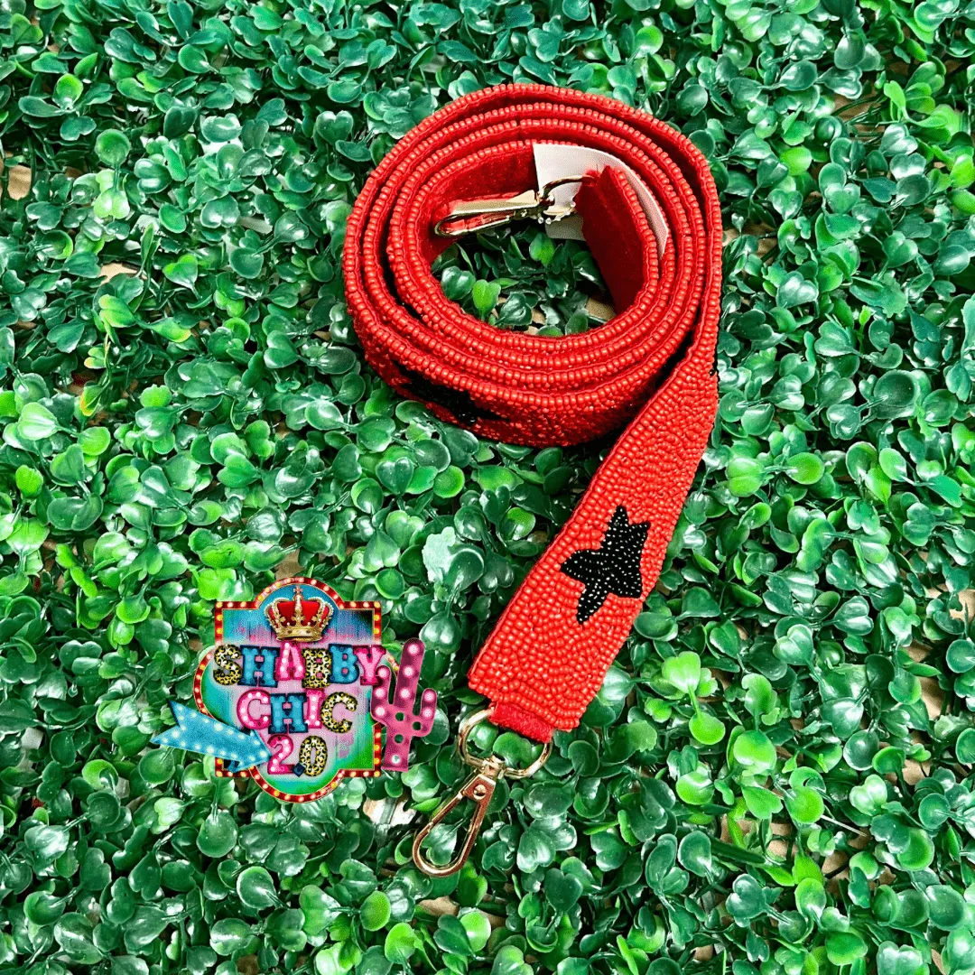 Red with Black Stars Beaded Purse Strap