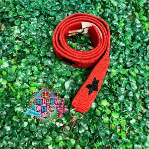 Red with Black Stars Beaded Purse Strap