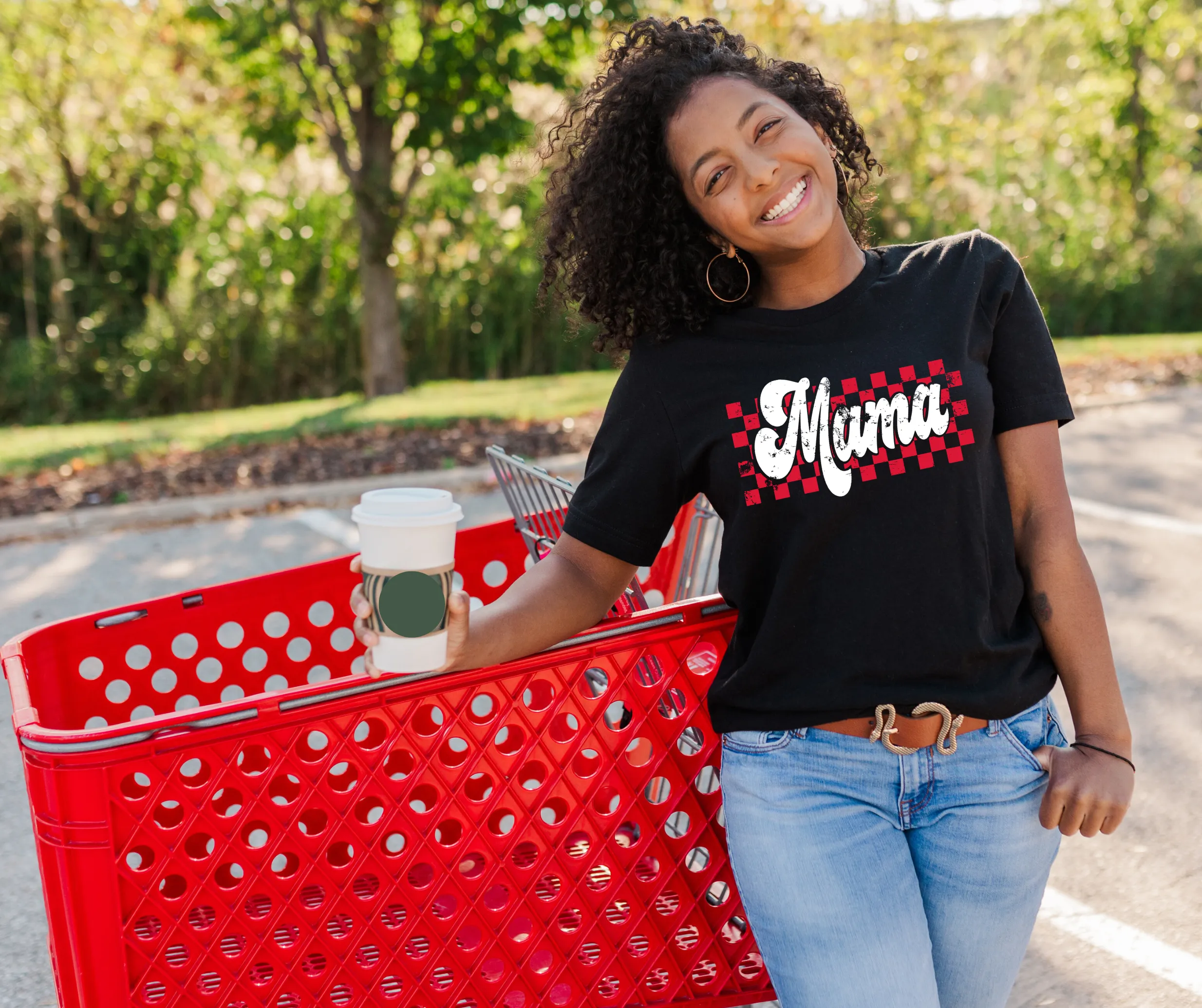 Retro Checkered Mama Black Graphic Tee