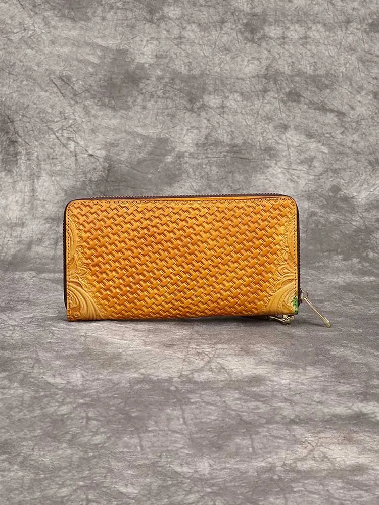 Retro Embossing Handmade Flower Pattern Wallet