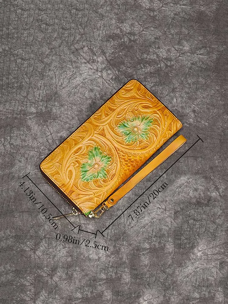 Retro Embossing Handmade Flower Pattern Wallet