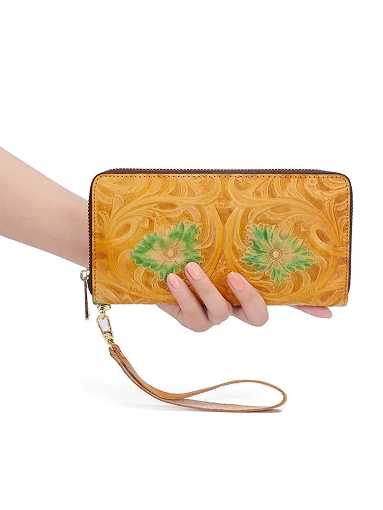 Retro Embossing Handmade Flower Pattern Wallet