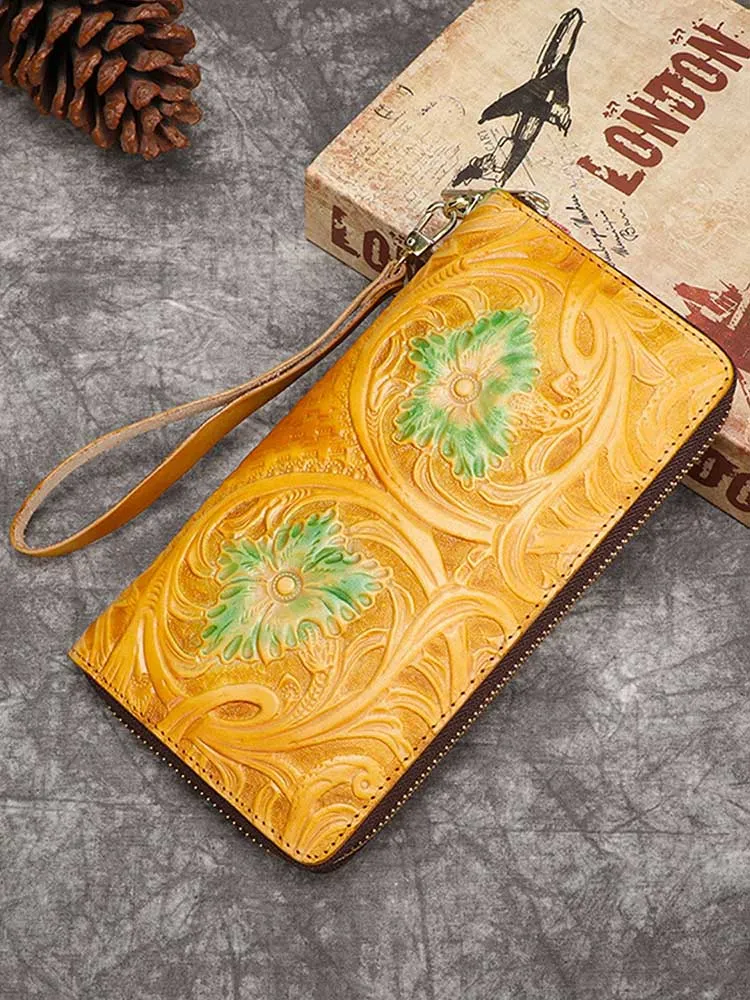 Retro Embossing Handmade Flower Pattern Wallet