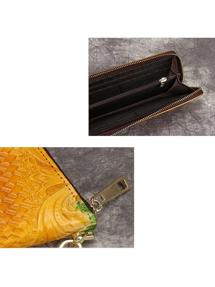 Retro Embossing Handmade Flower Pattern Wallet