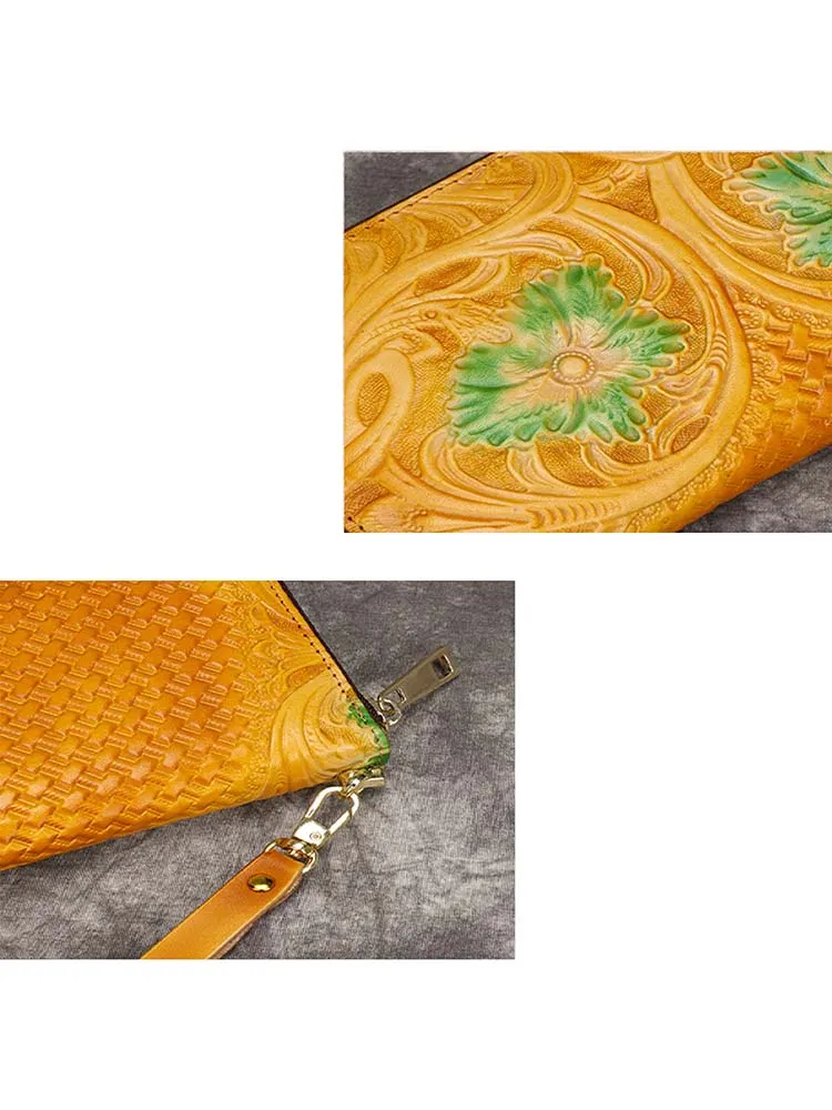 Retro Embossing Handmade Flower Pattern Wallet