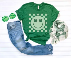 Retro Shamrock Smiley Face Green Tee