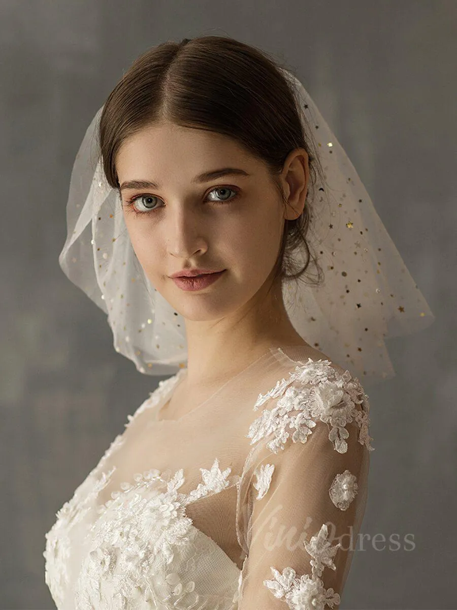 Roycebridal Simple Wedding Veils with Gold Stars AC1011