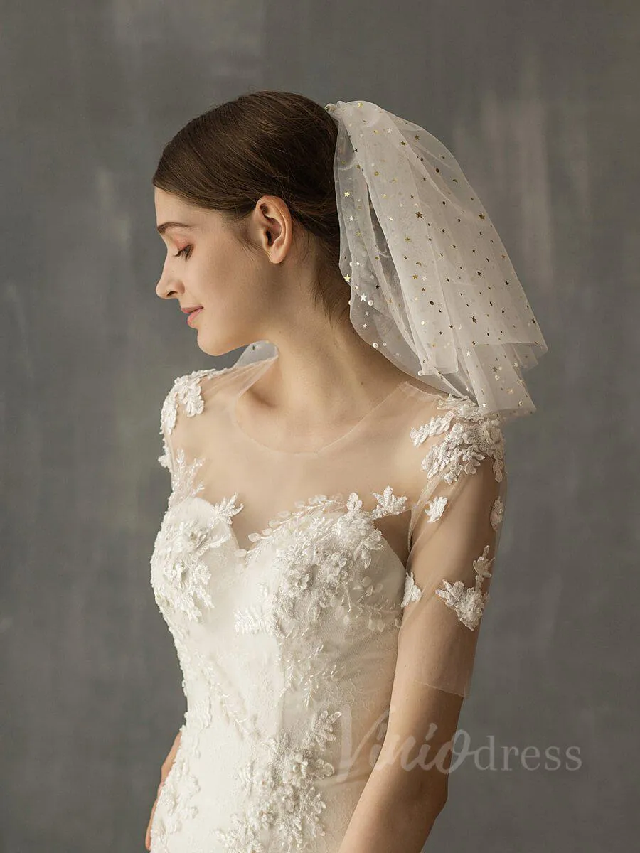 Roycebridal Simple Wedding Veils with Gold Stars AC1011