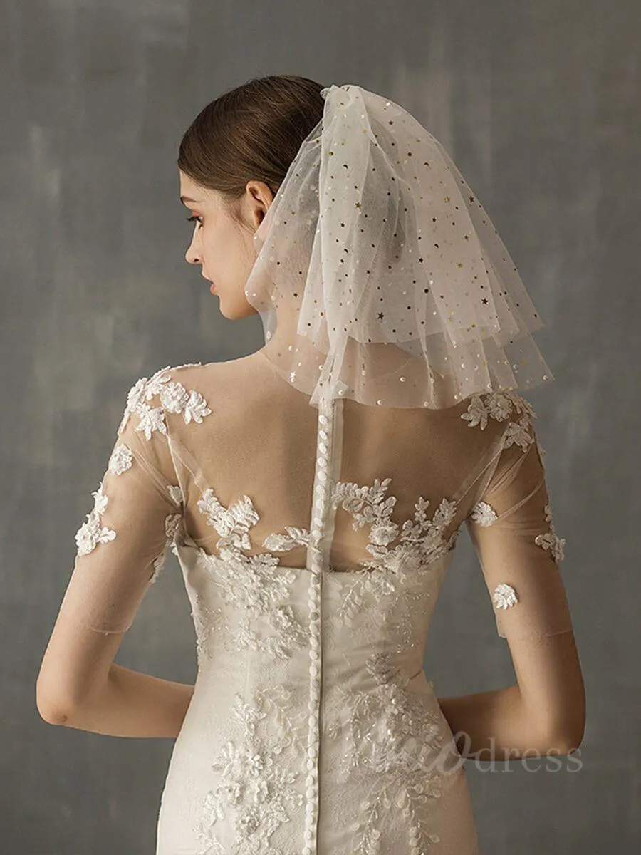 Roycebridal Simple Wedding Veils with Gold Stars AC1011