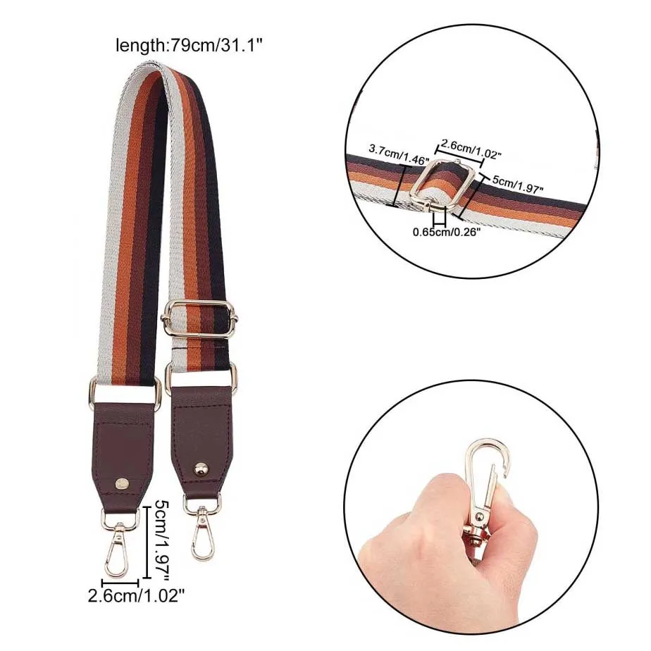 Rust Brown Striped Purse Strap, Bag Strap | 30-48 Inch Guitar purse straps