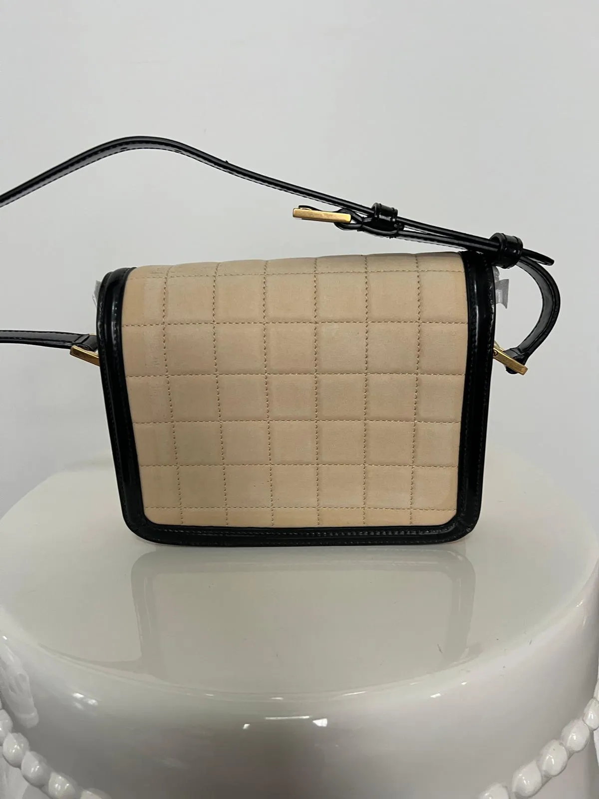 Saint Laurent Beige and Black Leather Small Solferino Quilted Bag