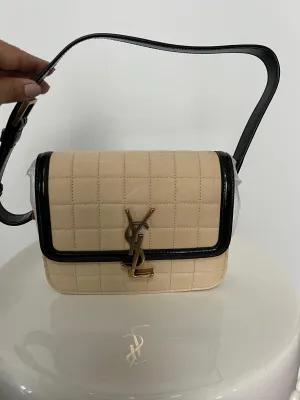 Saint Laurent Beige and Black Leather Small Solferino Quilted Bag