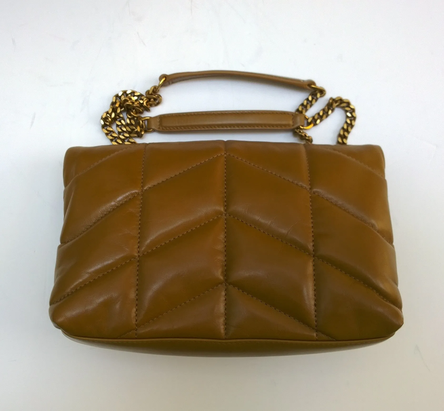 Saint Laurent Toy Puffer Bag in Tabac Brown YSL Bronze Quilted Leather Purse Tabac Brown