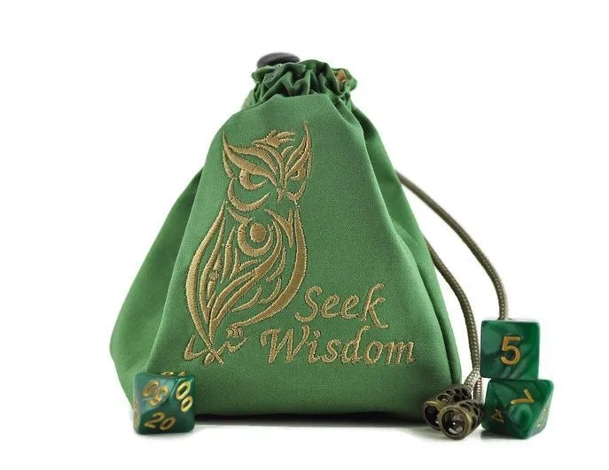Seek wisdom owl dice bag