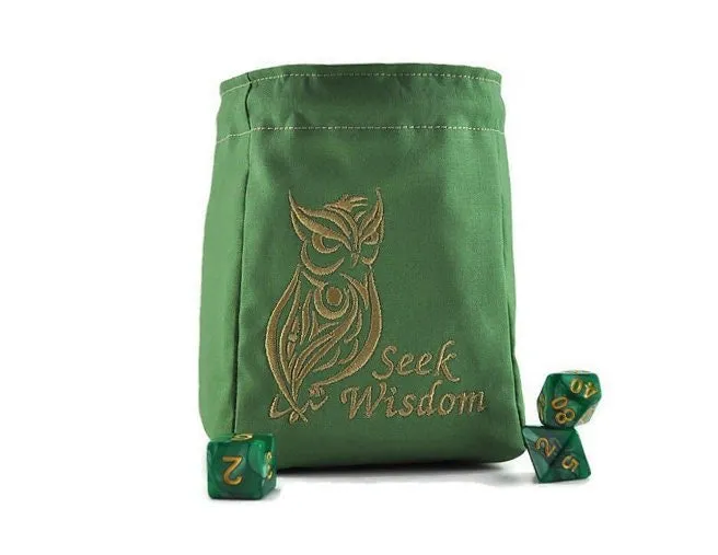 Seek wisdom owl dice bag