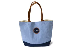 Seersucker Striped Monogram Tote