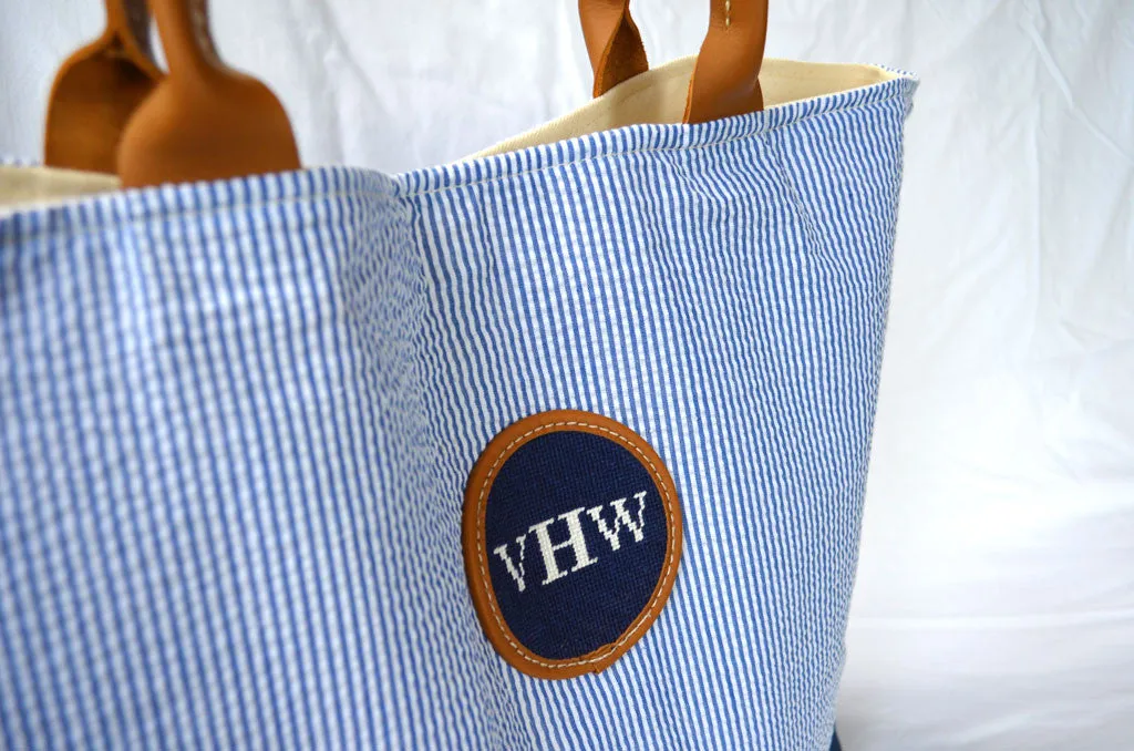 Seersucker Striped Monogram Tote