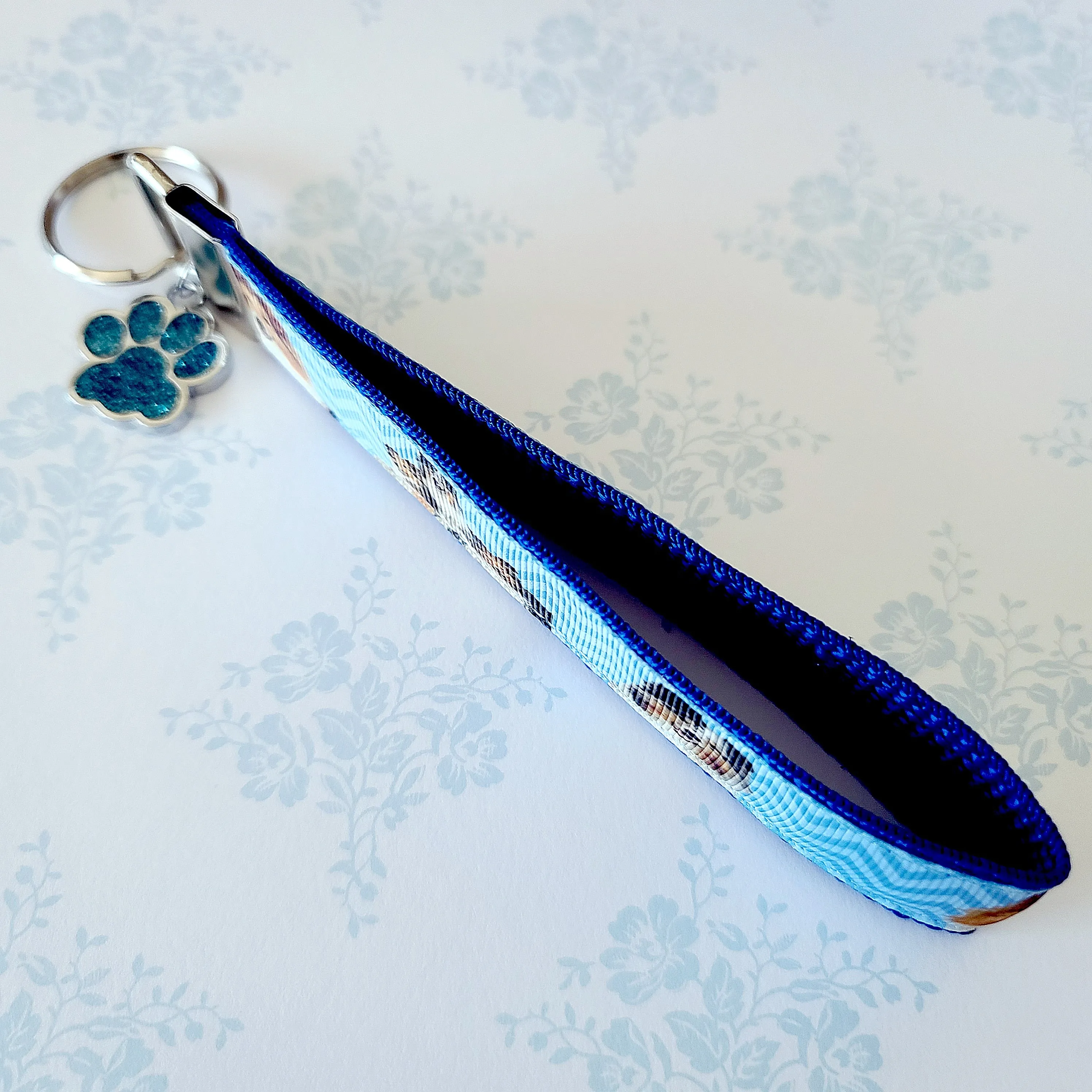 Sheltie Key Fob / Key Chain with Enameled Paw Print Charm