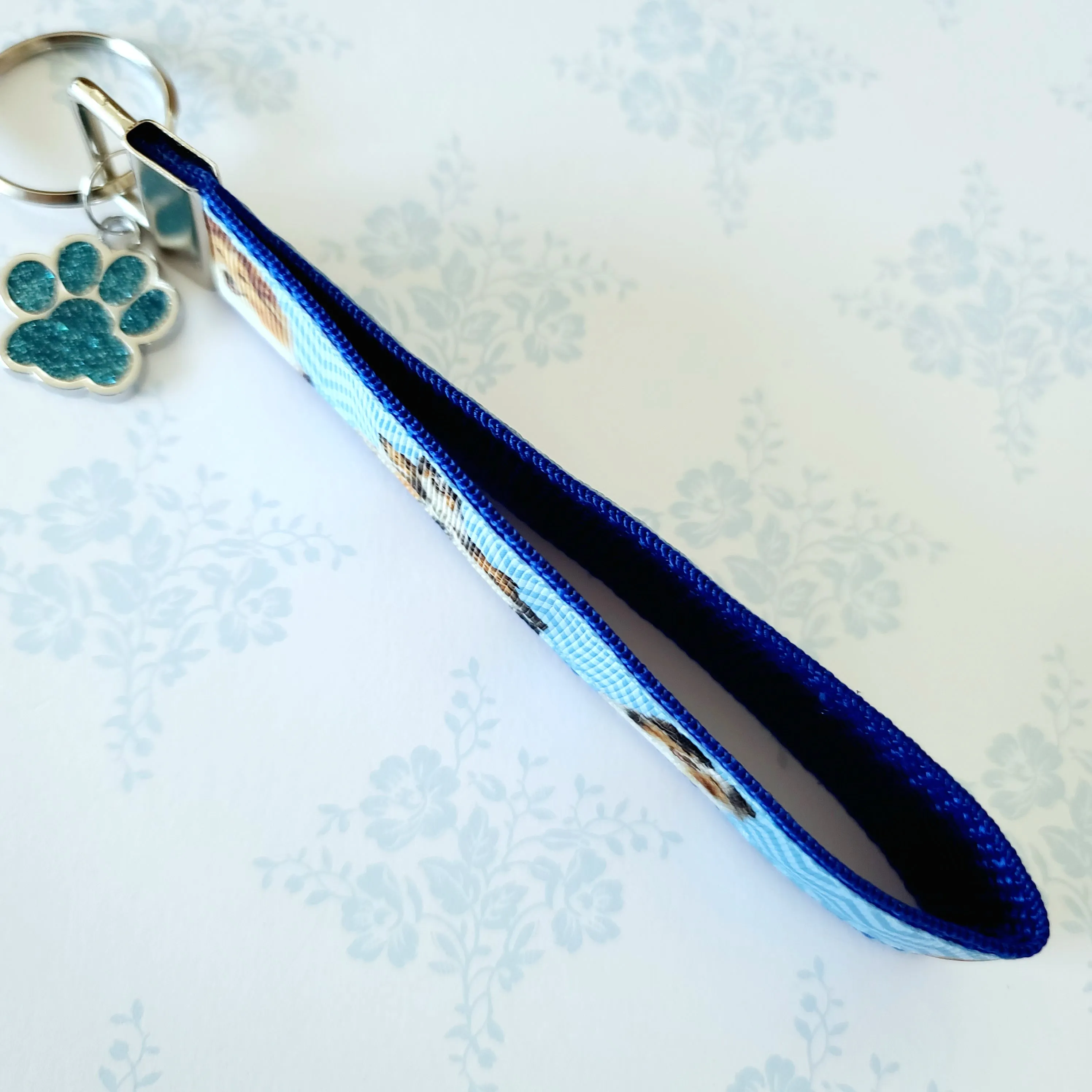 Sheltie Key Fob / Key Chain with Enameled Paw Print Charm