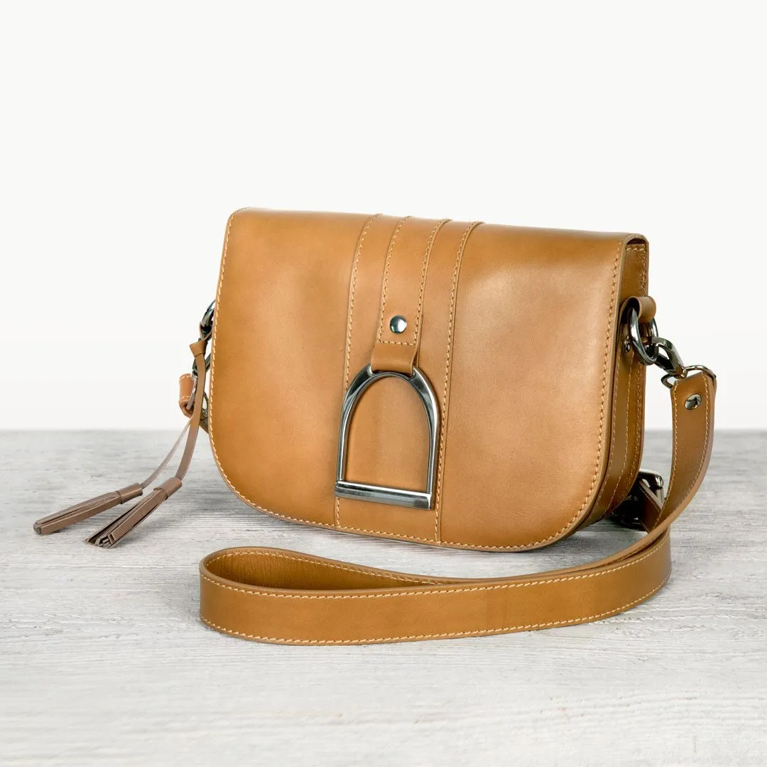 Signature Stirrup - English Stirrup Crossbody Bag in Italian Leather with Nickel Hardware Equestrian Handbag