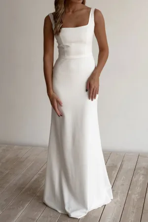 Simple Crepe Chiffon Wedding Dress with Square Neckline ET3002