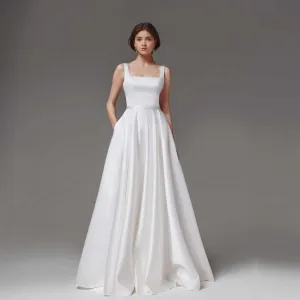 Simple Elegant Satin Wedding Dress With Square Neckline ET3073