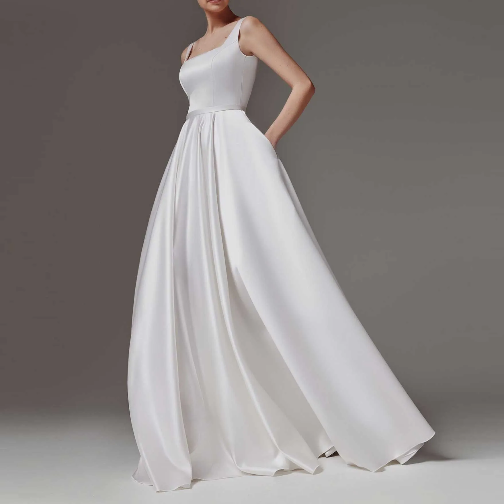 Simple Elegant Satin Wedding Dress With Square Neckline ET3073