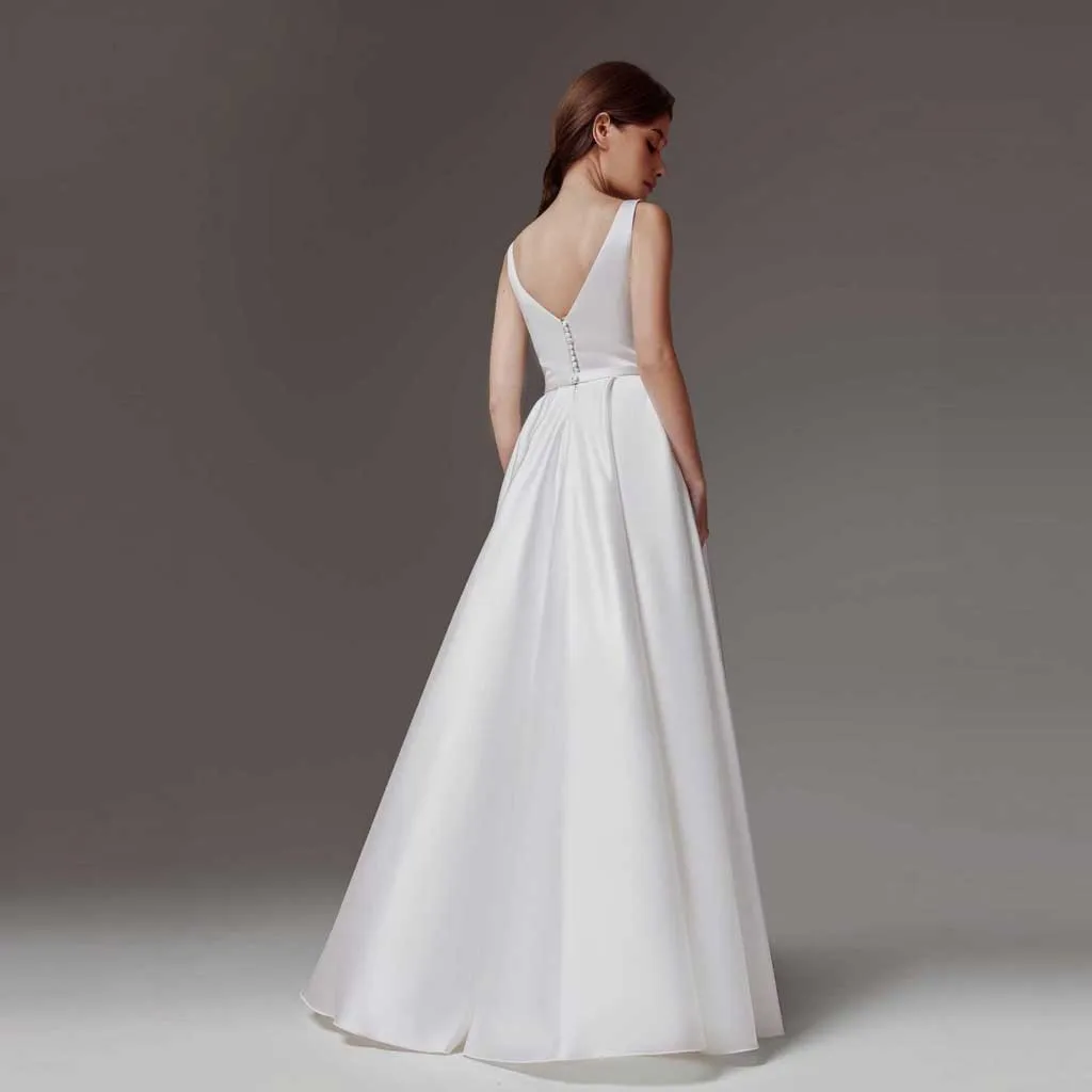 Simple Elegant Satin Wedding Dress With Square Neckline ET3073