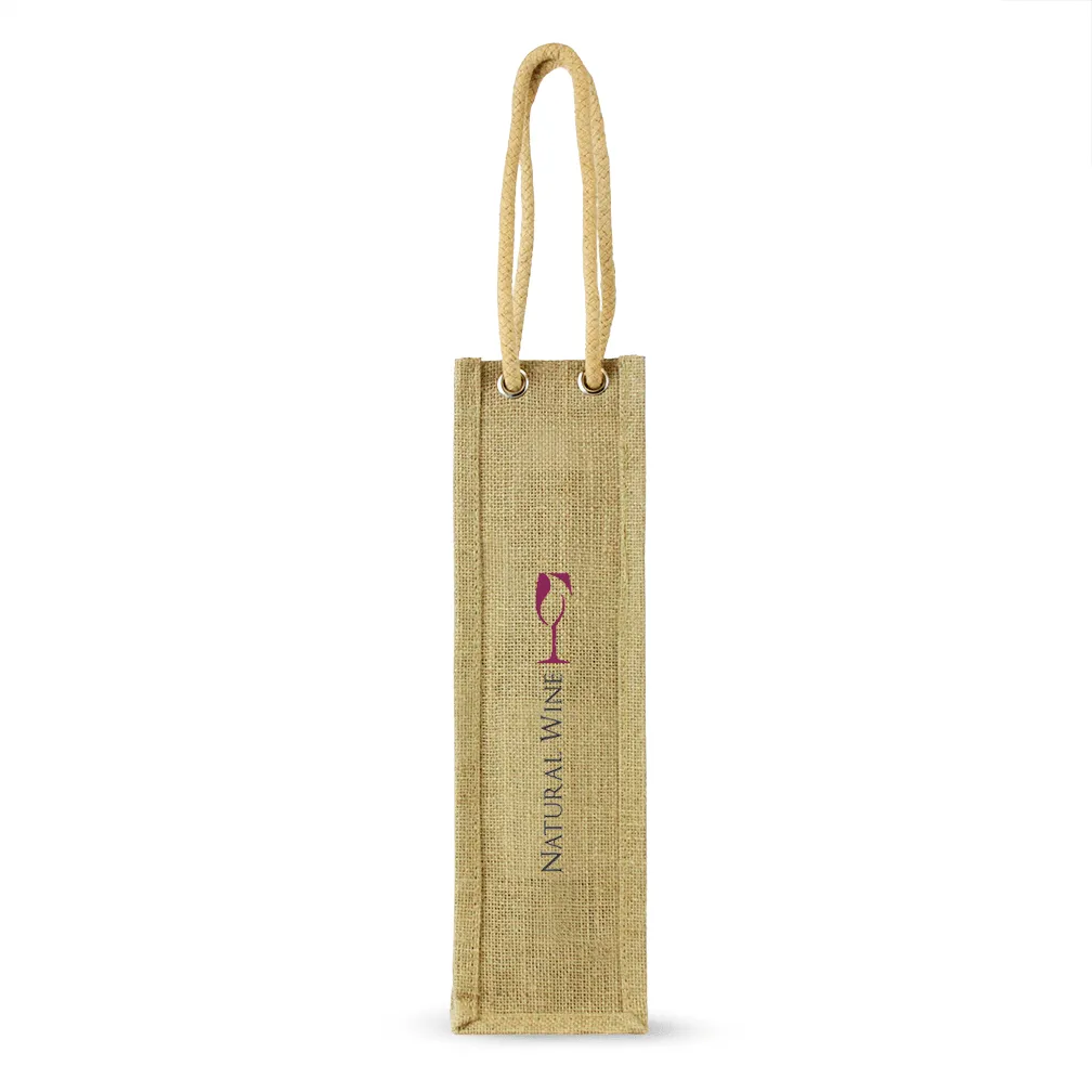 Single Bottle Jute Bag w/Rope Handle