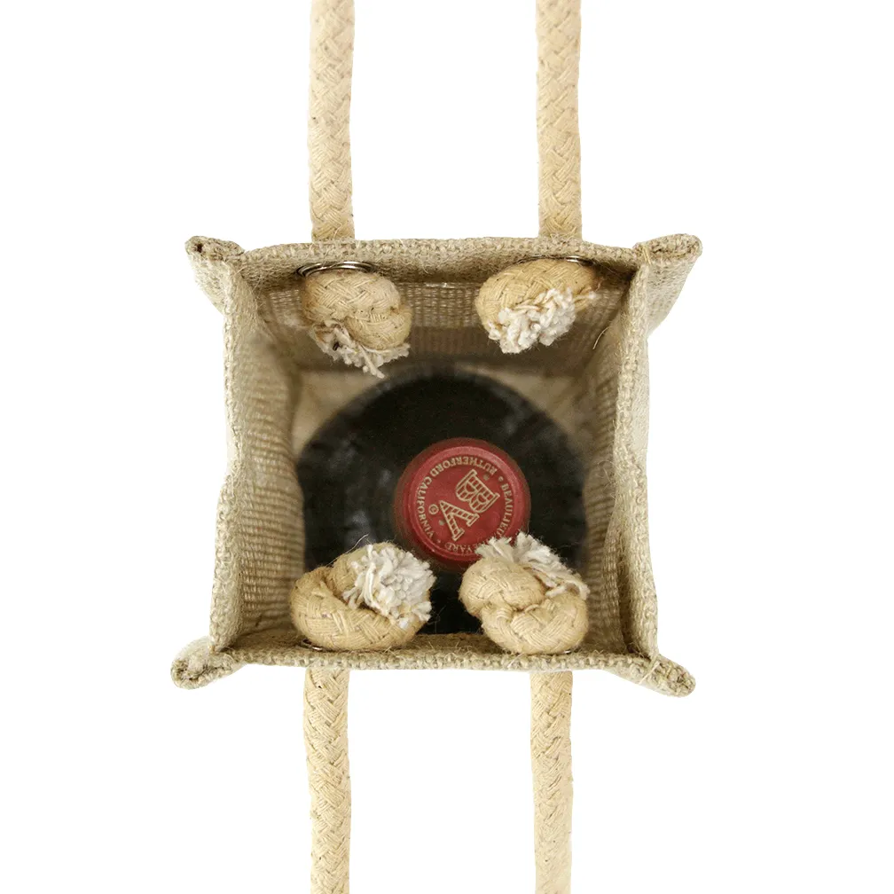 Single Bottle Jute Bag w/Rope Handle